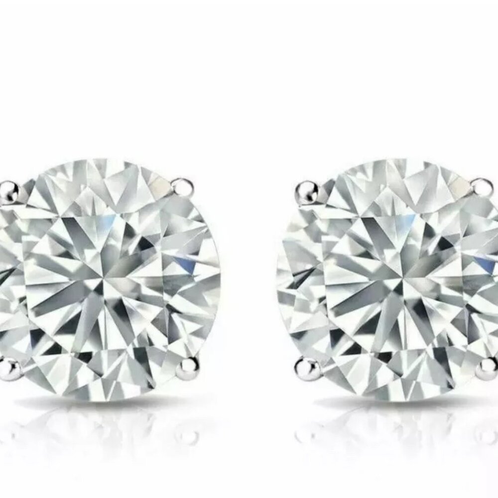 8 CT Round Lab Created Stud Earrings 14K White Gold Diamond  Test Pass. - Picture 9 of 9